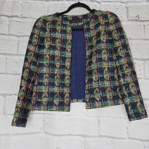 Zara Tweed Multicolor Lined Blazer Womens Jacket Size Small Career Blogger